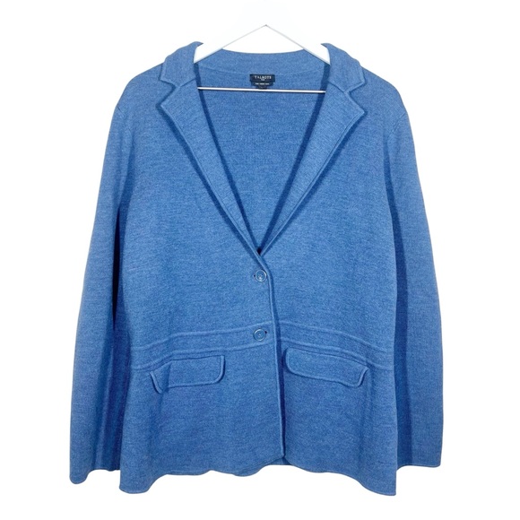 Talbots Plus Womens Merino Wool Sweater Blazer Jacket Blue Size 1X 2 Button - Picture 1 of 9
